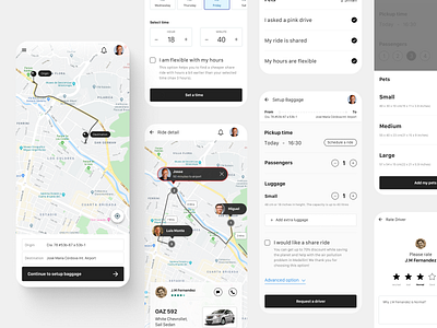 Catch! Ride-sharing mobile app airpot black white design lyft map minimal mobile rating ride sharing taxi transport uber