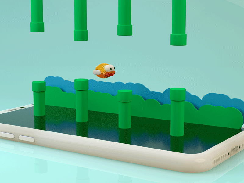 Flappy Bird 3d animation 3ddesign animation cinema4d design flappy bird game design games illustration mobile game web