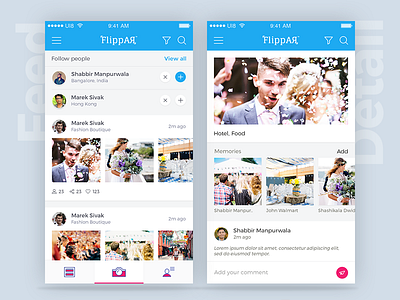 FlippAr - Need of the 'AR' app blue clean feed flat interface profile sharing social network ui ux