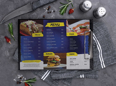 Pizza Burger Cafe Menu Design Template branding design illustration