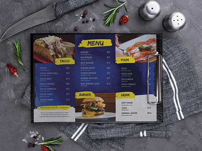 Pizza Burger Cafe Menu Design Template