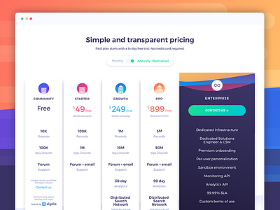 New Website - Pricing page algolia gradient landing mockup plans pricing search switch table ui ux web