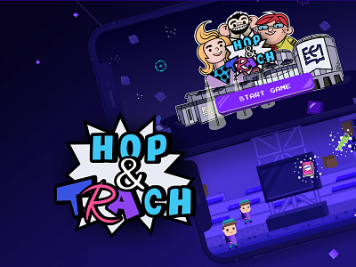 Hop & TRAch Mobile Game 3d animation app branding characters concept design gaming illustration light logo modeling ui user user inteface ux vector visuals
