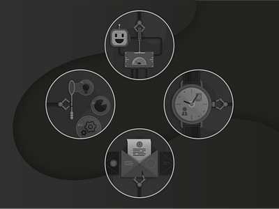 Black, White & Robots black design flat icon illustration robots vector web white