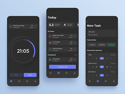 Pomodoro Timer App app dark design figma focus mobile pomodoro timer ui ux