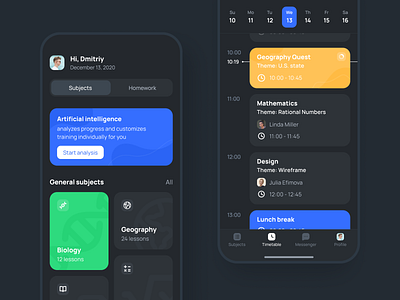 Educational app app calendar college courses dark theme education app learning mobile app school app students study tasks ui user experience userinterface