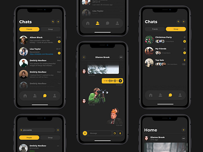 Social and messenger app app dark design figma messenger mobile social app ui ux