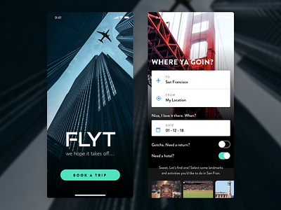 FLYT - Book a trip app branding concept dark ui ux