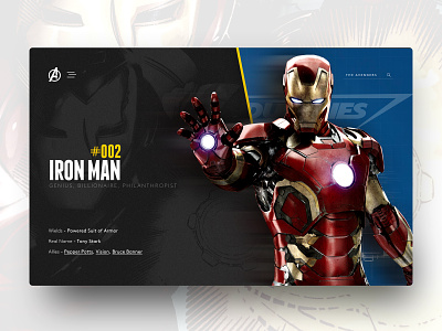 Design Challenge 002 - Iron Man avengers comic art concept daily ui dailyui dark design iron man ironman marvel typography ui