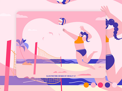 排球运动 design fashion 扁平 排球 插图 比基尼 沙滩 矢量 运动