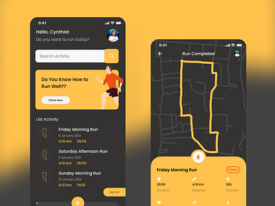 Running Apps Dark Mode - Mobile UI/UX Design