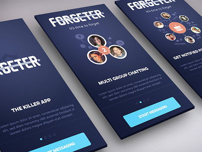 Forgeter App - Walkthroughs app blue flat ios7 login messaging signup start walkthroughs