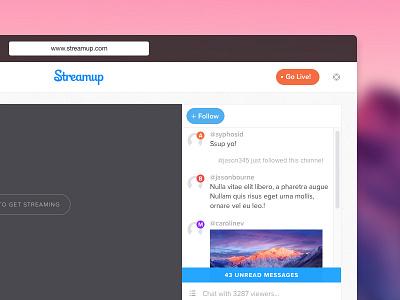 Live streaming interface chat clean flat grid interface landing streaming ui ux video website white