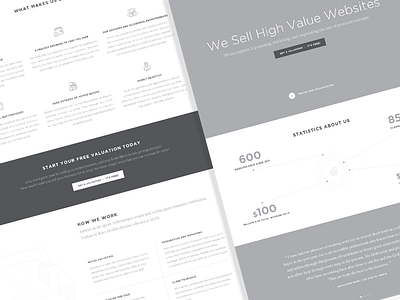 Wireframe for a landing page about footer home landing mockup stats ui ux website wireframe