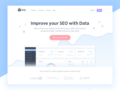 Landing page concept for a SEO Dashboard blue clean dashboard flat header landing light minimal platform saas seo website