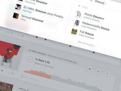 Search Page - SoundCloud Redesign artist clean follow home like material minimalist music orange player soundcloud ui