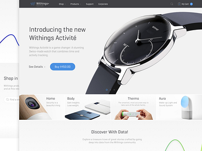 Withings homepage redesign concept bloc clean flat grey home icons landing minimal product page redesign store withings