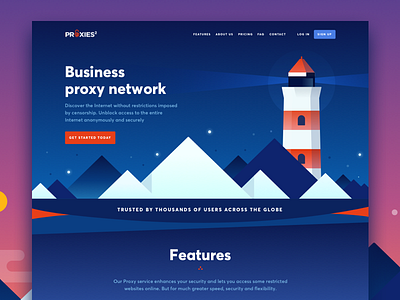 Landing page for a Proxy service blue flat illustration landing landscape network provider proxies proxy server website