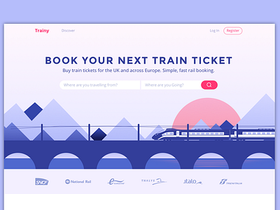 Train Booking Website flat fun home homepage illustration landing startup train website