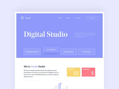 Vanilla Digital Studio -Home Page Design branding design flat minimal typography ui ux web website