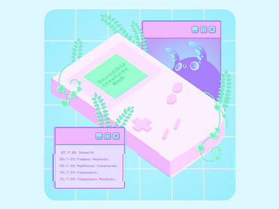 Incredible Creatures Week #6 alien creature design gameboy green illustration leaves light blue pink plant purple vector