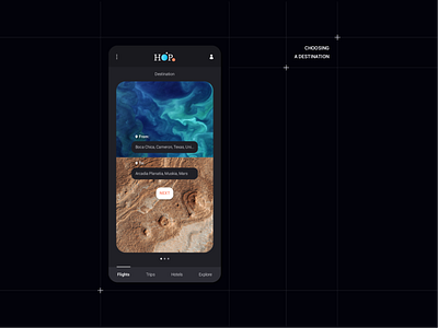 HOP - Destination. branding dark design icon logo space spacex ui ux vector
