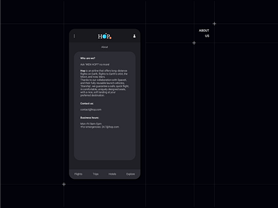 HOP - About app branding dark icon logo space spacex ui ux vector