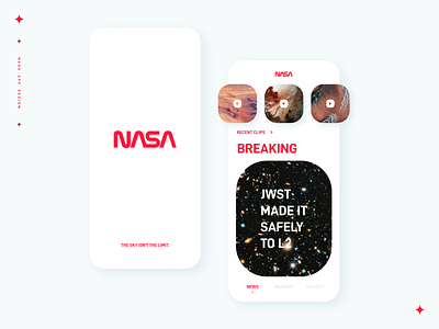 NASA app design UI- Loading & News app design nasa red space typography ui ux vector white