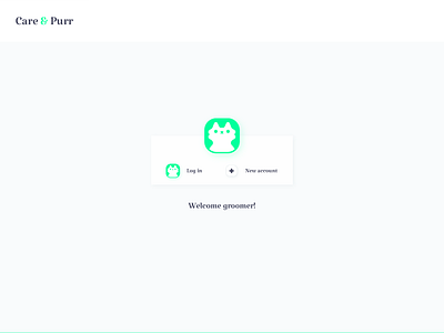 Care & Purr - Pet Grooming Interface - Log In design graphic design green grey illustration infographics ui ux vector