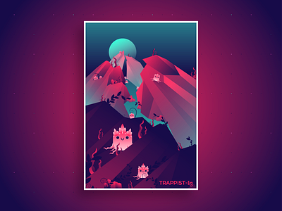 TRAPPIST-1g alien cat design illustration poster space vector