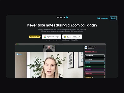 Fathom Landing Page Design & Animation animation design landing page principle for mac recorder ui ui animation user experience user interface ux video web design website zoom