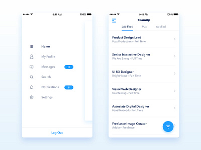 TeamUp - App UI/UX Design - WIP app design ios iphone job list search sidebar ui ux