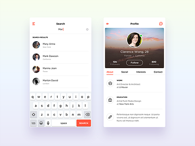 Wip - Social App about android app contacts gui ios iphone profile results search social ui