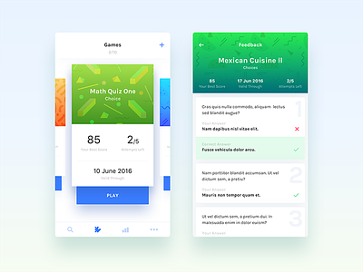 Noblyn App Redesign - iPhone UI/UX Design app cards educational feedback game ios iphone quiz result ui ux