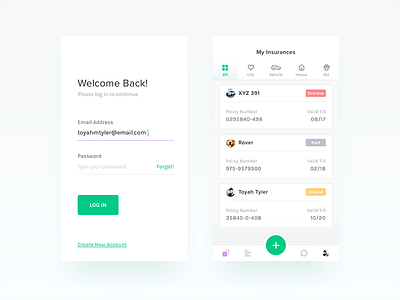 Insurance App - UI/UX Design WIP android credit ecommerce flat home insurance ios login signup transfer