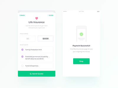 Insurance App - UI/UX Design android empty state filter insurance ios payment search success ui ux