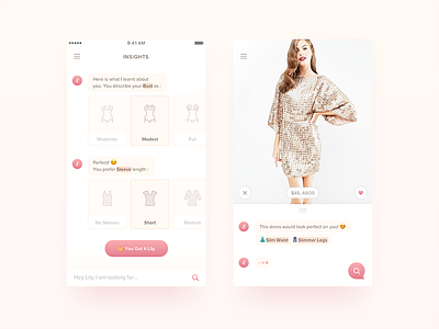 Lily App - Redesign WIP 2 android chatbot empty state fashion filter ios iphone onboarding ui ux