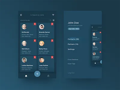 Law Enforcement Contacts App - Dark Theme app contacts dark elegant gui kit minimal mobile sidemenu ui ux