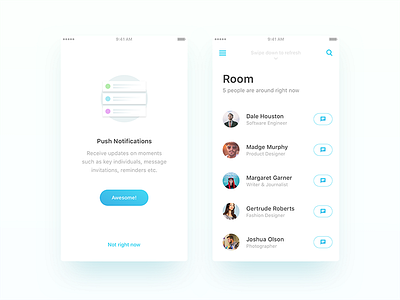 In The Room - App UI/UX Redesign android app contacts empty state flat ios list navigation profile social