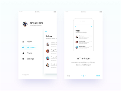 In The Room - Side Menu & Onboarding android app ios list navigation onboarding profile side menu social walkthrough