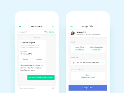 Real Estate App UI Design - Chat & Offer Views