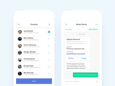 Real Estate App UI Design - Chat Actions & Contact Selection