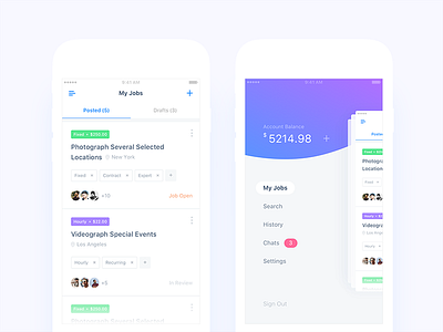 Job Feed & Side Menu Version 2 by Nimasha Perera on Dribbble