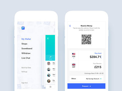 Fonewire App UI Design android app bank details ecommerce ios minimal navigation payment side menu social
