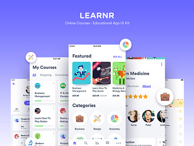 Learnr - Online Courses UI Kit android creative market educational ios kit template theme ui ui8 ux