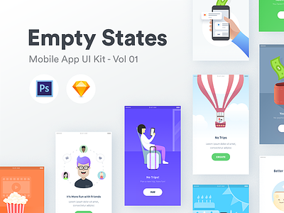 Empty States - Vol 01 android app flat graphic gui icon illustrations ios iphone kit ui user interface