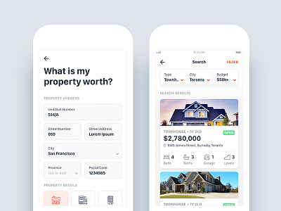 Real Estate App - Property Search and Estimation android details ios iphone listing offer property real estate search sell ui ux