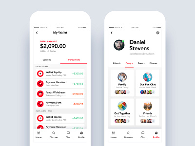 Mymanu - Transactions and Profile Groups Pages android app chat design ecommerce event ios iphone list navigation profile social ui ux
