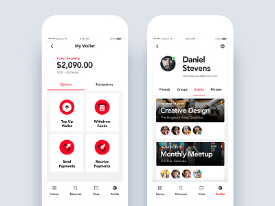 Mymanu - Wallet & Profile Events Pages android app chat design ecommerce event ios iphone list profile social transaction ui ux wallet