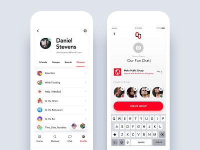Mymanu - Phrases and Create Group Chat Views android app chat design ecommerce event group ios iphone language list profile social translate ui ux